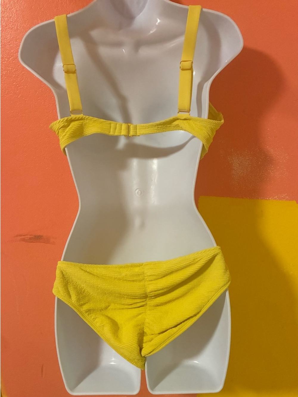 Yellow Ribbed Drawstring Bikini Set - Picture 4 of 9
